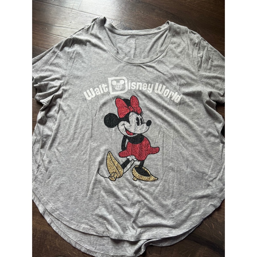 Disney Parks Minnie Mouse Rhinestone Walt Disney World Gray Graphic Tee 2X